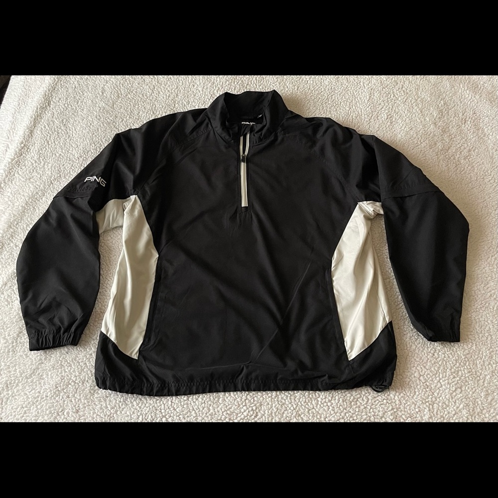 PING Black Golf Jacket 1/4 Zip Mesh Lined Windbreaker Men’s L Detachable Sleeves